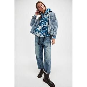 New FREE PEOPLE With Love Sweatshirt $128 SMALL Blue HOODED FLEECE